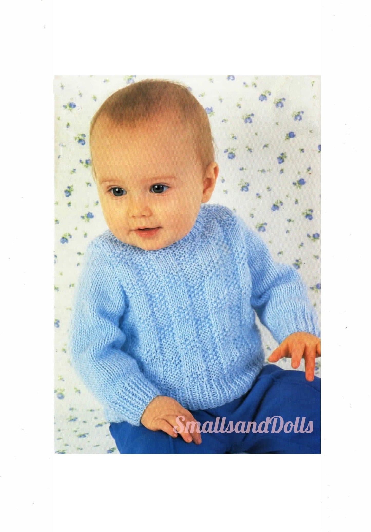 Vintage Knitting Pattern Classic Baby Round Neck Jumper Sweater PDF Instant Digital Download 0-2yrs DK 8 Ply
