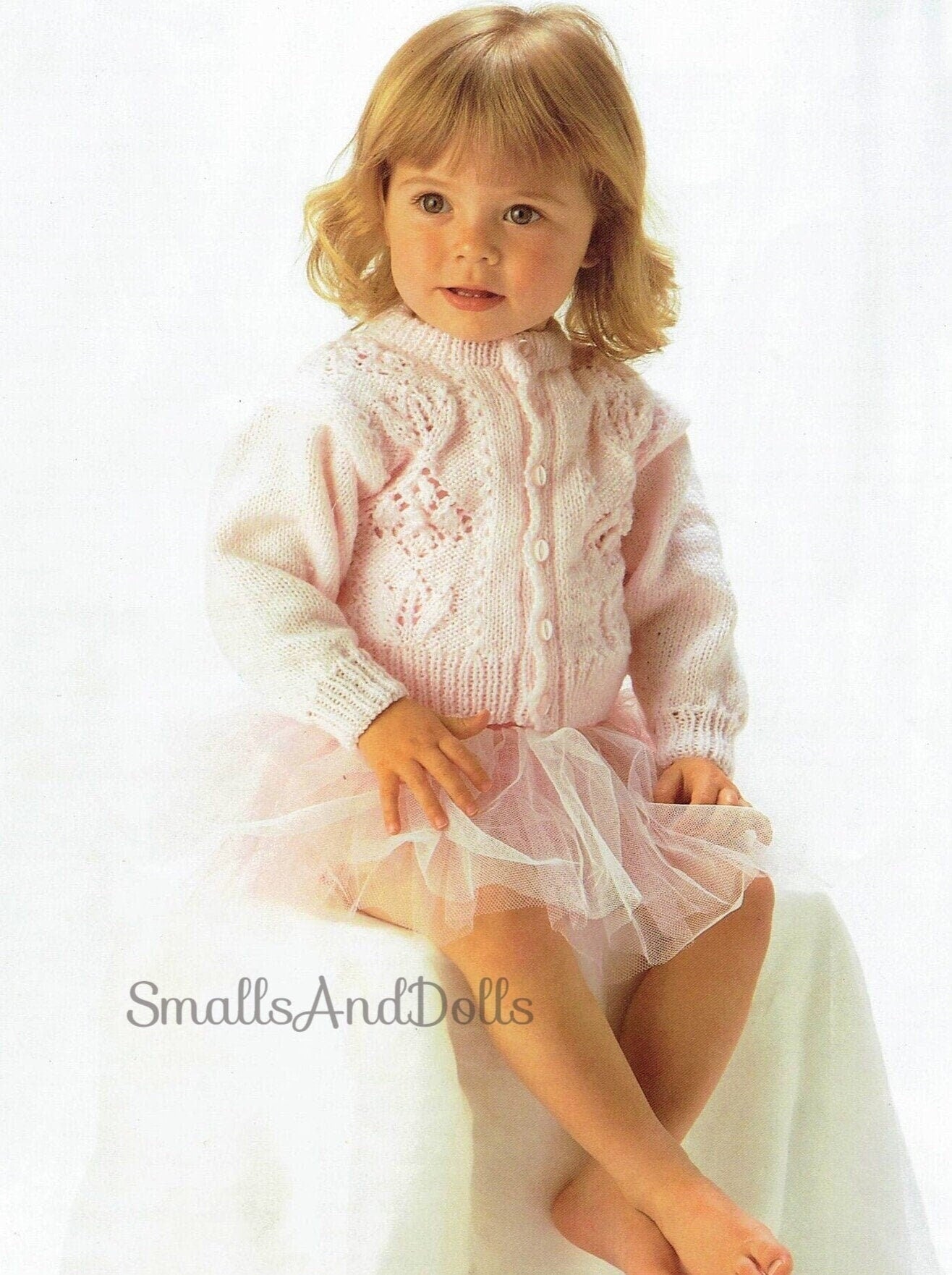 Vintage Knitting Pattern Baby Toddler Flower Diamond Panel Cardigan Sweater PDF Instant Digital Download 6m -4 yrs DK 8 Ply
