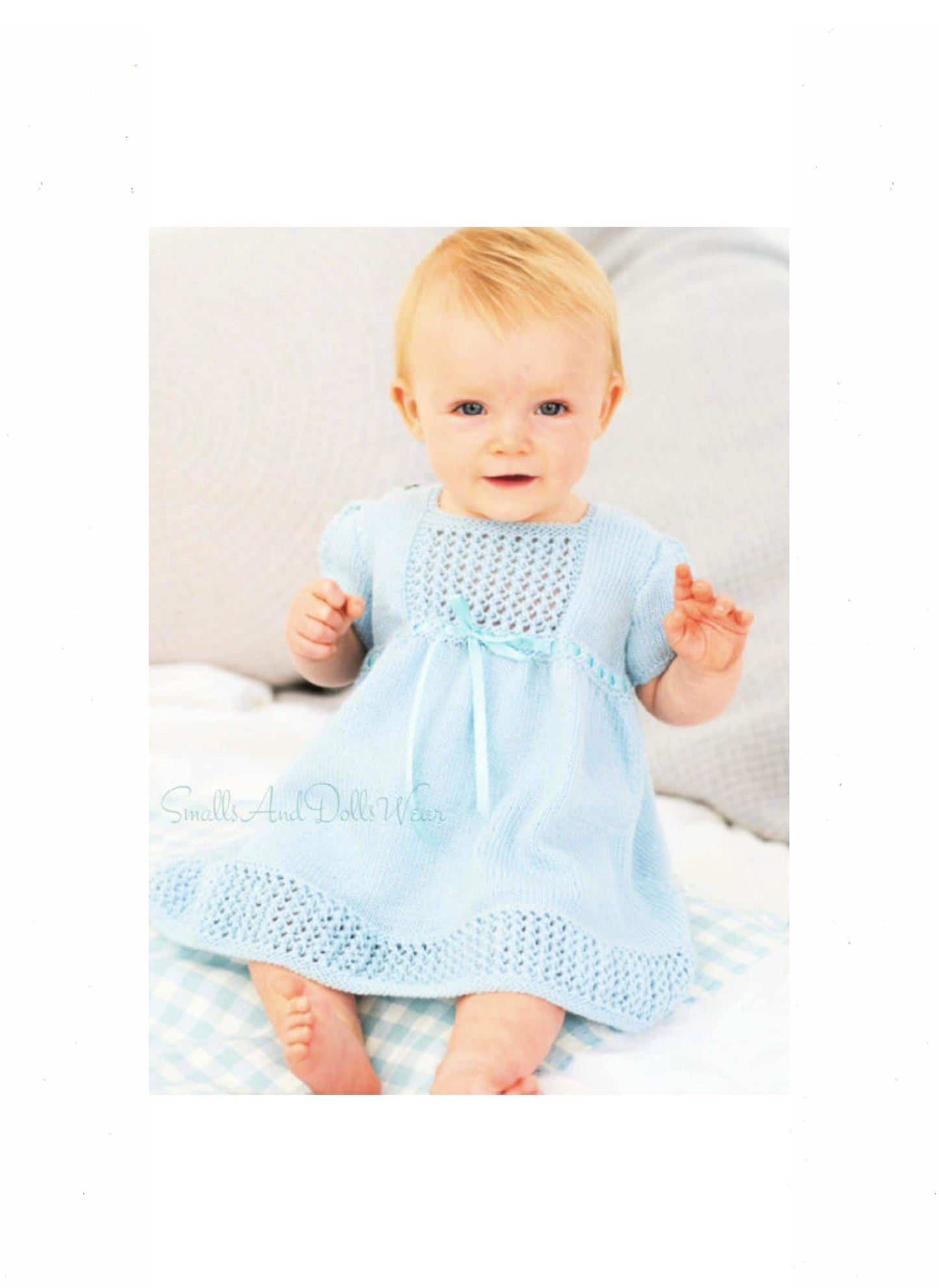 Vintage Knitting Pattern Knit Baby To Toddler Girl Eyelet Stitch Ribbon Dress Instant PDF Digital Download 6-24 Months 4 Ply