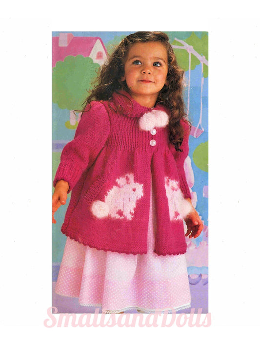 Vintage Knitting Pattern Toddler Girls Bunny Rabbit Sweater Coat PDF Instant Digital Download 2-4 Yrs Angora Wool Blend Easter Vest Jacket