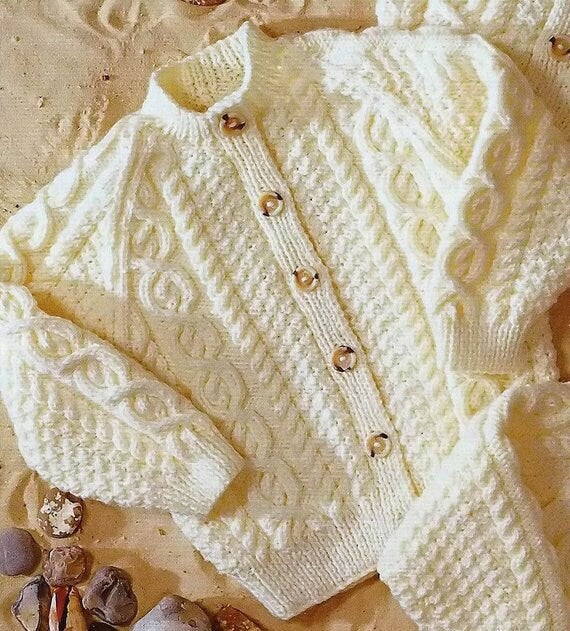 Vintage Knitting Pattern Toddler to Big Boys Girls Cable Aran Cardigan Sweaters PDF Instant Digital Download Jumper 18m - 10 Years 10 Ply