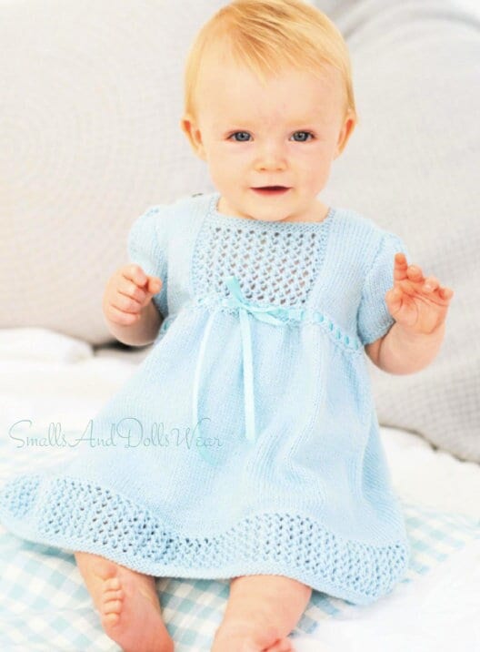 Vintage Knitting Pattern Knit Baby To Toddler Girl Eyelet Stitch Ribbon Dress Instant PDF Digital Download 6-24 Months 4 Ply