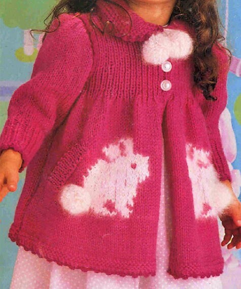 Vintage Knitting Pattern Toddler Girls Bunny Rabbit Sweater Coat PDF Instant Digital Download 2-4 Yrs Angora Wool Blend Easter Vest Jacket