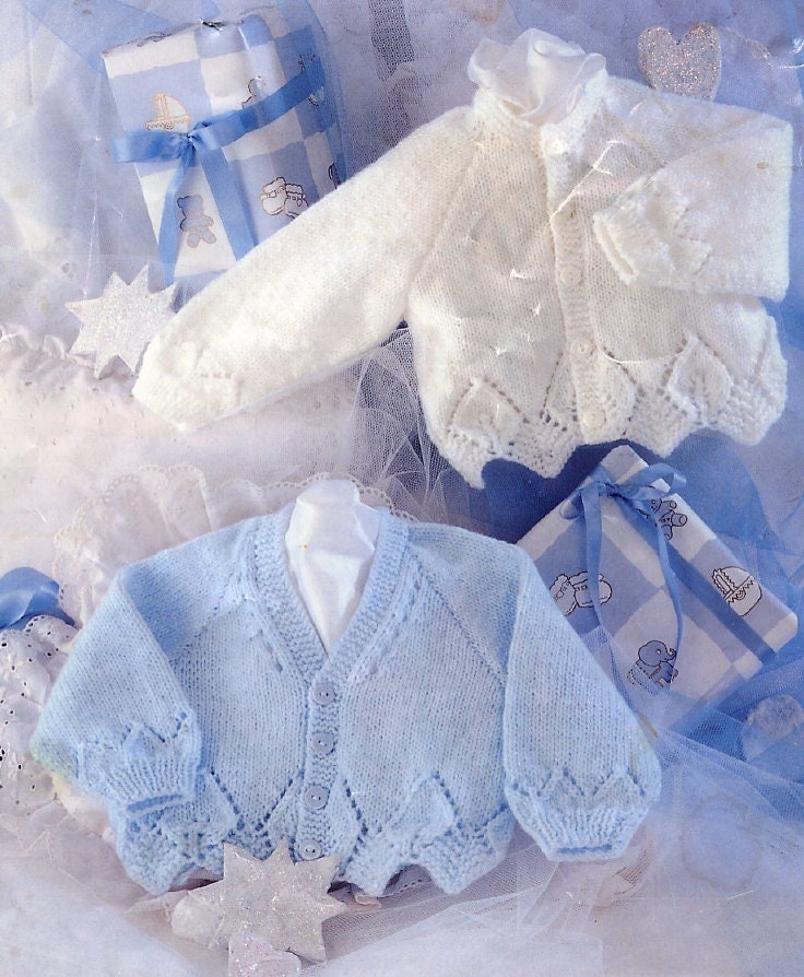 Vintage Knitting Pattern Knit Baby Boy Girl Toddler Diamond Leaf Border Cardigan Sweaters PDF Instant Digital Download 0-6 yrs DK 8 Ply