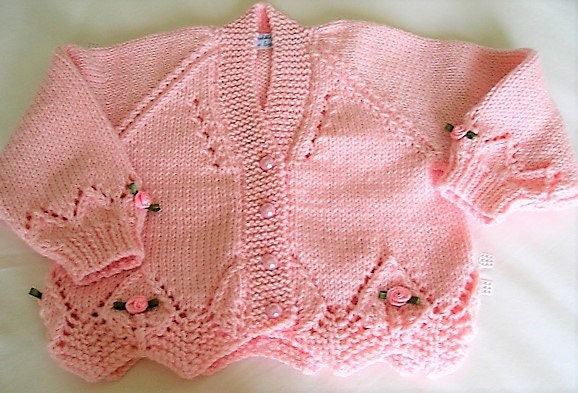 Vintage Knitting Pattern Knit Baby Boy Girl Toddler Diamond Leaf Border Cardigan Sweaters PDF Instant Digital Download 0-6 yrs DK 8 Ply