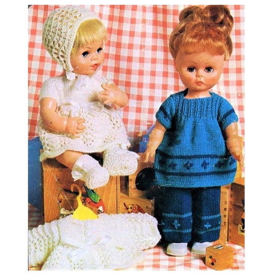 Vintage Knitting Patterns Baby Doll Clothes for 12 14 Inch Dolls PDF Instant Download Smock Set Baby Layette 4 Ply