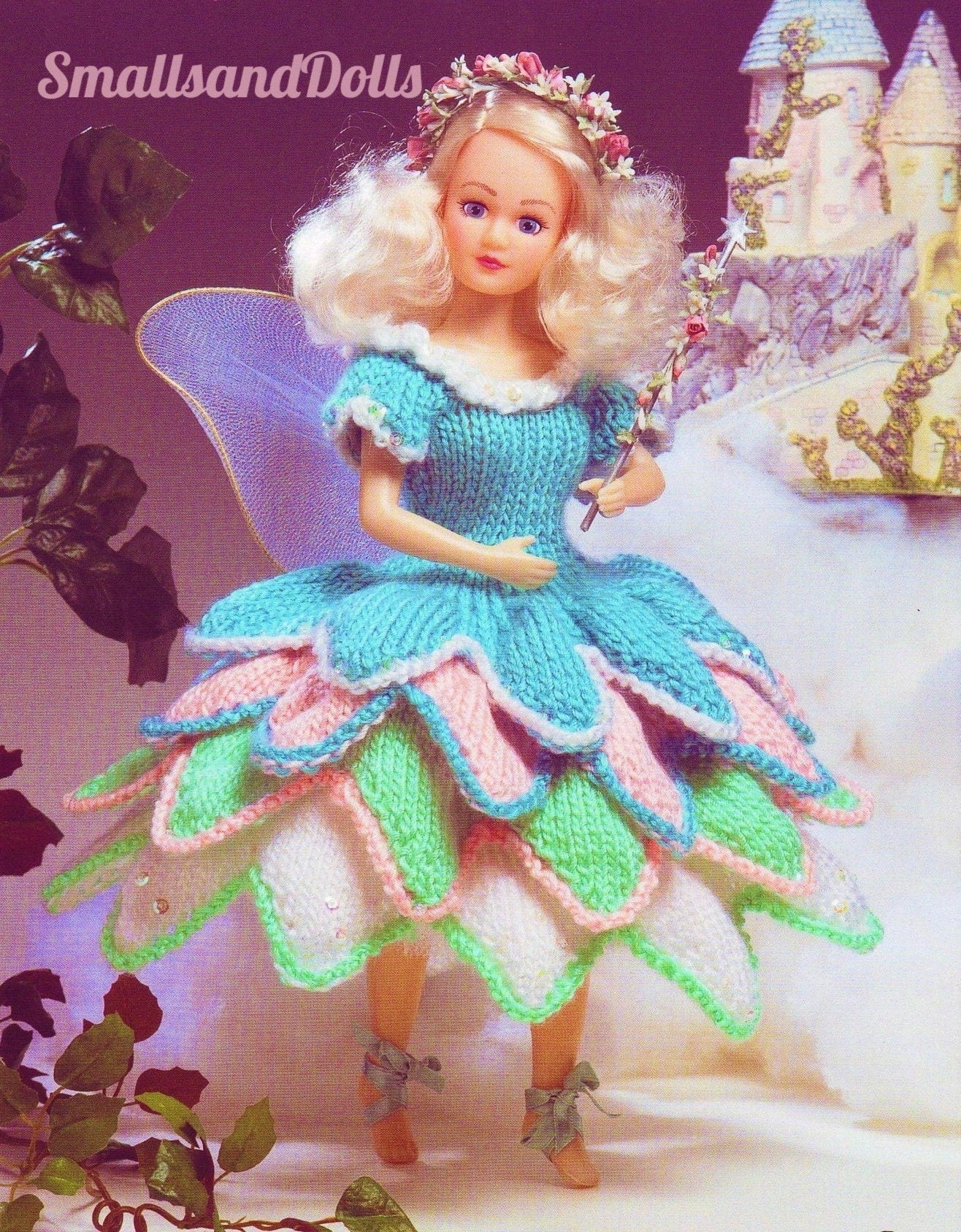 Vintage Knitting Pattern 15" Doll Pretty Fairy Princess Flower Dress Outfit PDF Instant Digital Download DK