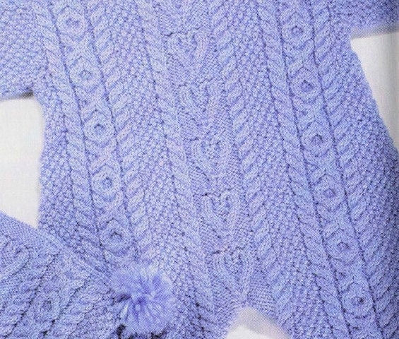 Vintage Knitting Pattern Baby Cable Knit All In One Aran Romper Pom Pom Hat Set Instant PDF Digital Download Cabled XOXO Hearts 6m - 2 yrs
