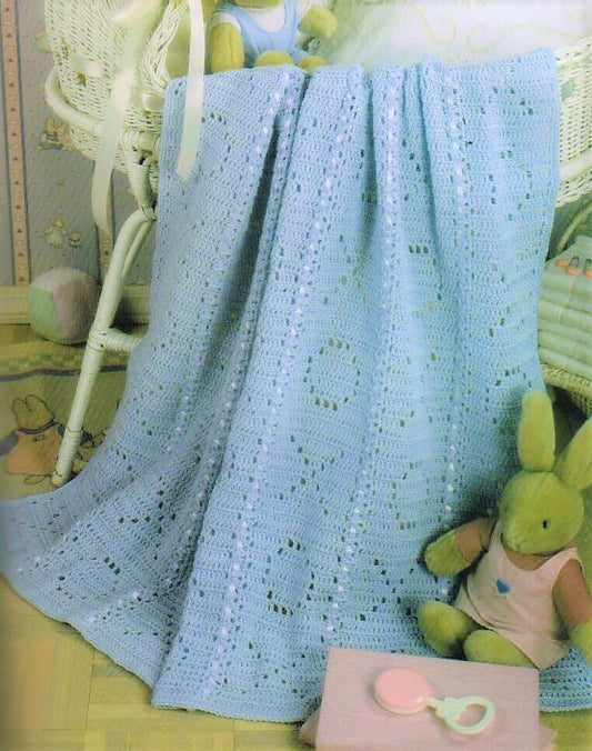 Vintage Crochet Pattern Hugs and Kisses XOXO Baby Afghan Nursery Blanket PDF Instant Digital Download Lapghan Crib Cot Cover 40x51 5 Ply
