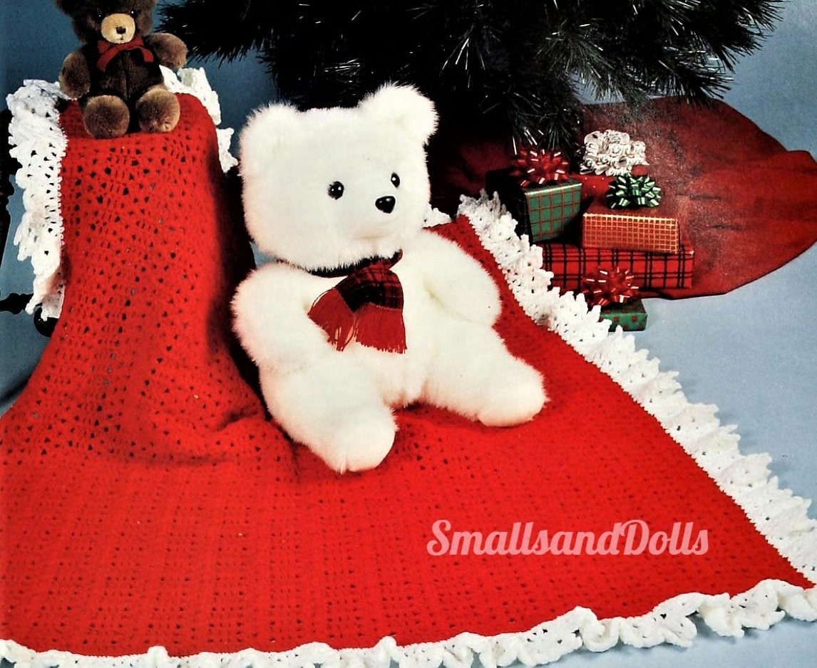 Vintage Crochet Pattern Babys First Christmas Afghan Shell Stitch Lacy Ruffle Edge PDF Instant Digital Download 41x41 10 Ply