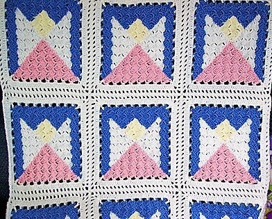 Vintage Crochet Pattern Heavenly Angel Squares Baby Afghan Granny Square Angel Motif Blocks Blanket PDF Instant Digital Download 30x40 5 Ply