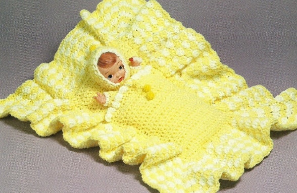 Vintage Crochet Pattern Baby Doll In A Blanket PDF Instant Digital Download Crocheted Dolls Inside a Blanket 4 Ply