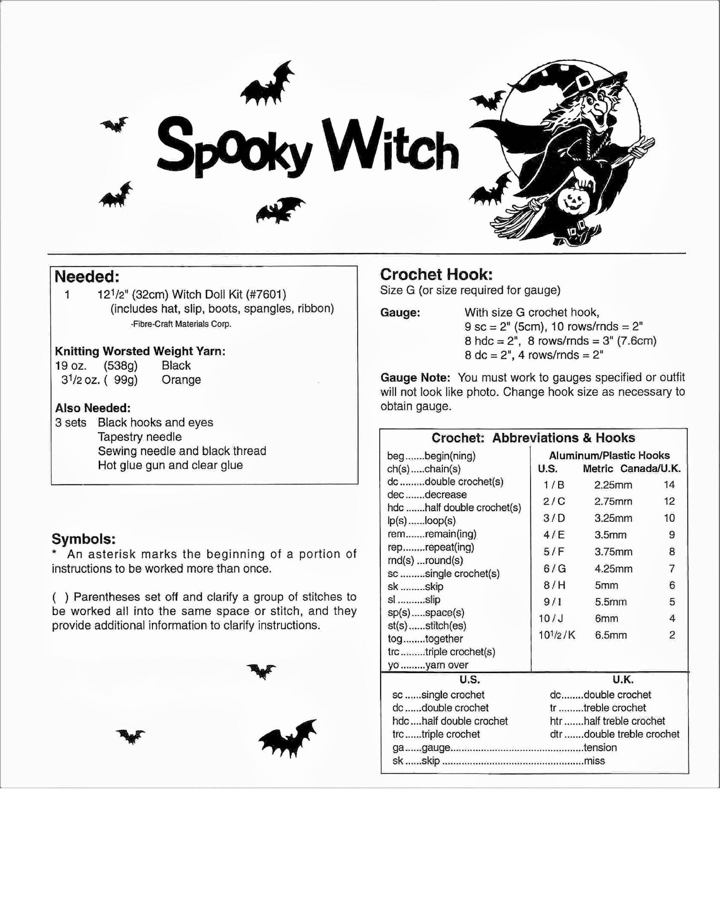 Vintage Crochet Pattern 12" Spooky Witch Doll Spider Web Dress PDF Instant Digital Halloween Doll 10 Ply