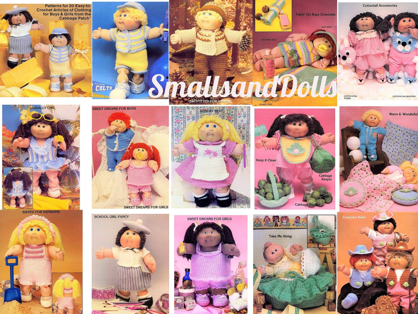Vintage Crochet Patterns Cabbage Patch Kids Dolls Outfits 20 Designs PDF Instant Digital Download Girl Boy Dolls Easy to Stitch in 10 Ply