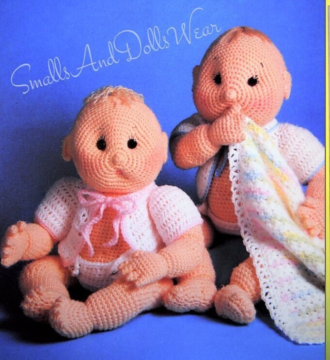 Vintage Crochet Pattern 20" Boy Girl Twins Baby Dolls and Clothing Soft Sculpture Amigurumi PDF Instant Digital Download Complete Layettes