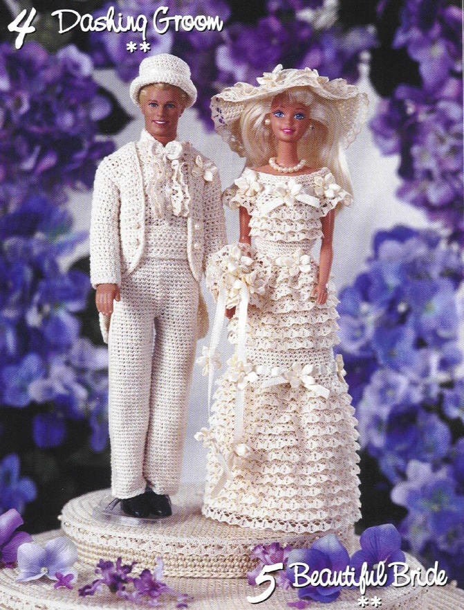 Vintage Thread Crochet Pattern Outfits For A Fashion Doll Wedding Bridal Party PDF Instant Digital Download Bride Groom 10 Designs Total