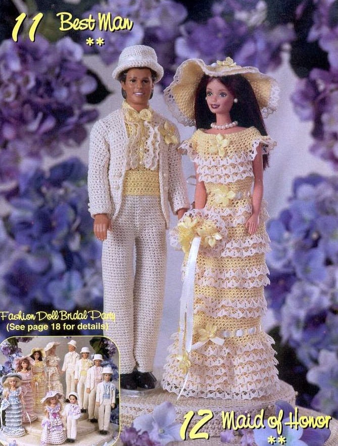 Vintage Thread Crochet Pattern Outfits For A Fashion Doll Wedding Bridal Party PDF Instant Digital Download Bride Groom 10 Designs Total