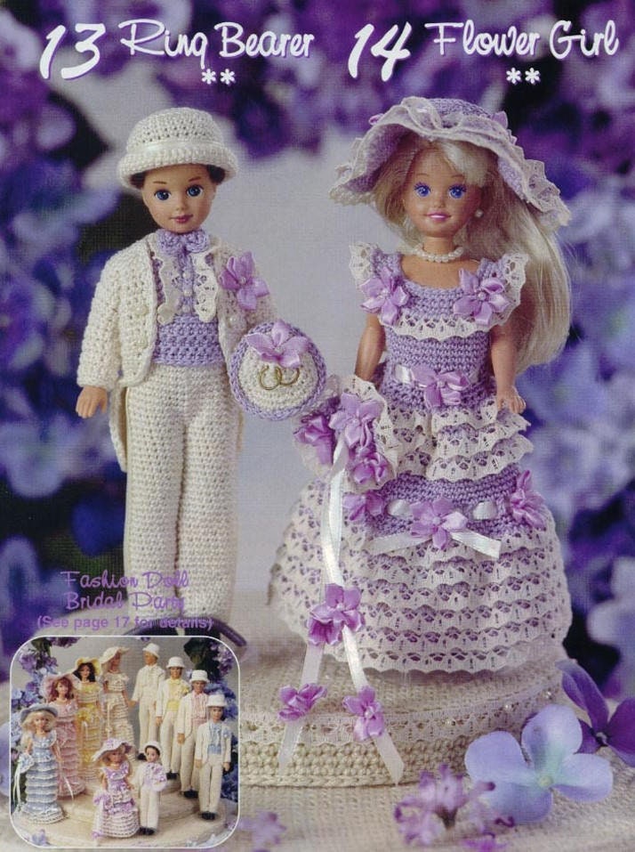 Vintage Thread Crochet Pattern Outfits For A Fashion Doll Wedding Bridal Party PDF Instant Digital Download Bride Groom 10 Designs Total