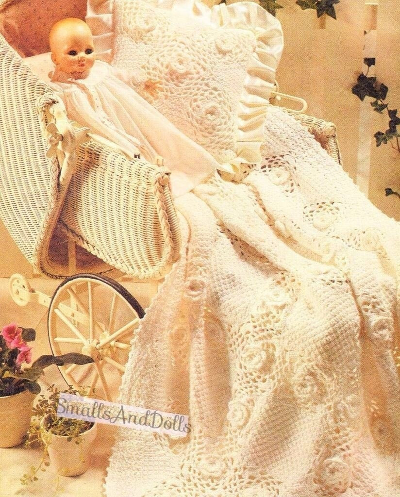 Vintage Crochet Pattern Irish Rose Baby Blanket Afghan & Pillow Set PDF Instant Digital Download Lace Rose Granny Square Motifs 4 Ply
