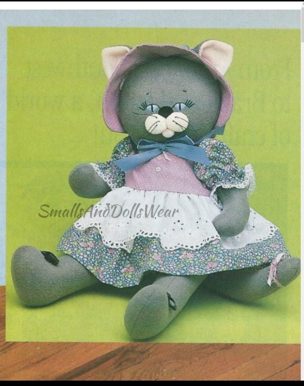 Vintage Sewing Pattern 15" Country Kitten Cat Soft Sculpture Fabric Doll PDF Instant Digital Download Pretty Kitty Stuffed Soft Toy