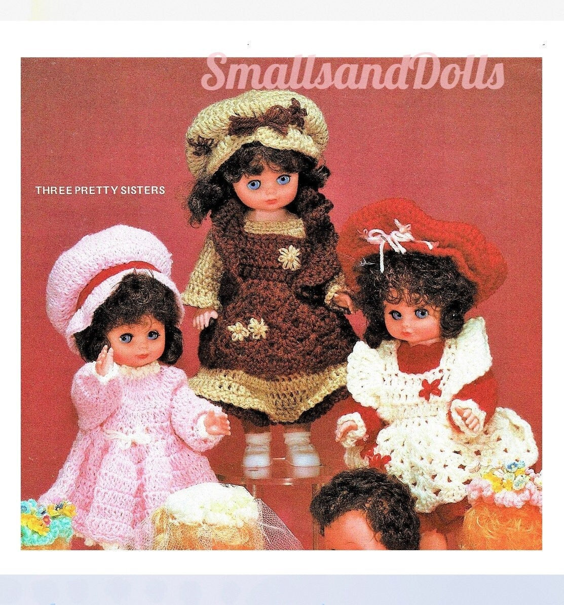 Vintage Crochet Pattern 14" Three Sisters Doll Clothes Pretty Old Fashioned Outfits PDF Instant Digital Download 4 Ply