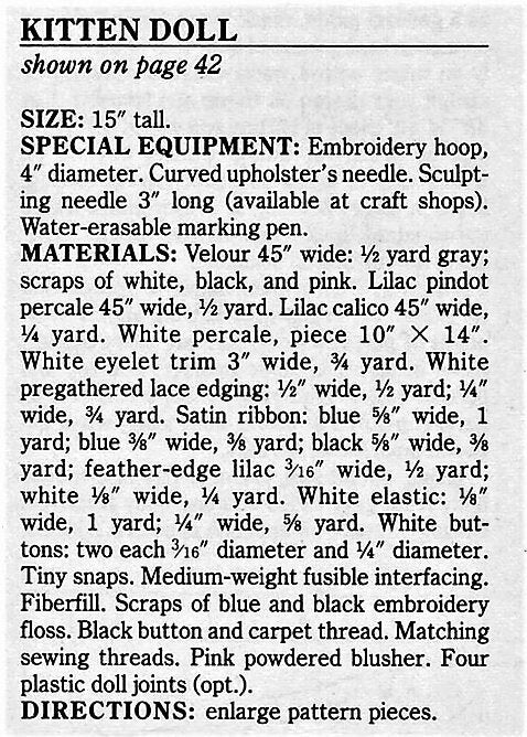 Vintage Sewing Pattern 15" Country Kitten Cat Soft Sculpture Fabric Doll PDF Instant Digital Download Pretty Kitty Stuffed Soft Toy