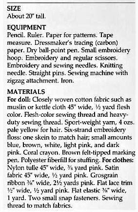 Vintage Sewing Pattern 20" Ballerina Doll Soft Sculpture Cotton Fabric PDF Instant Digital Download Girl Ballet Dancer Stuffed Soft Toy