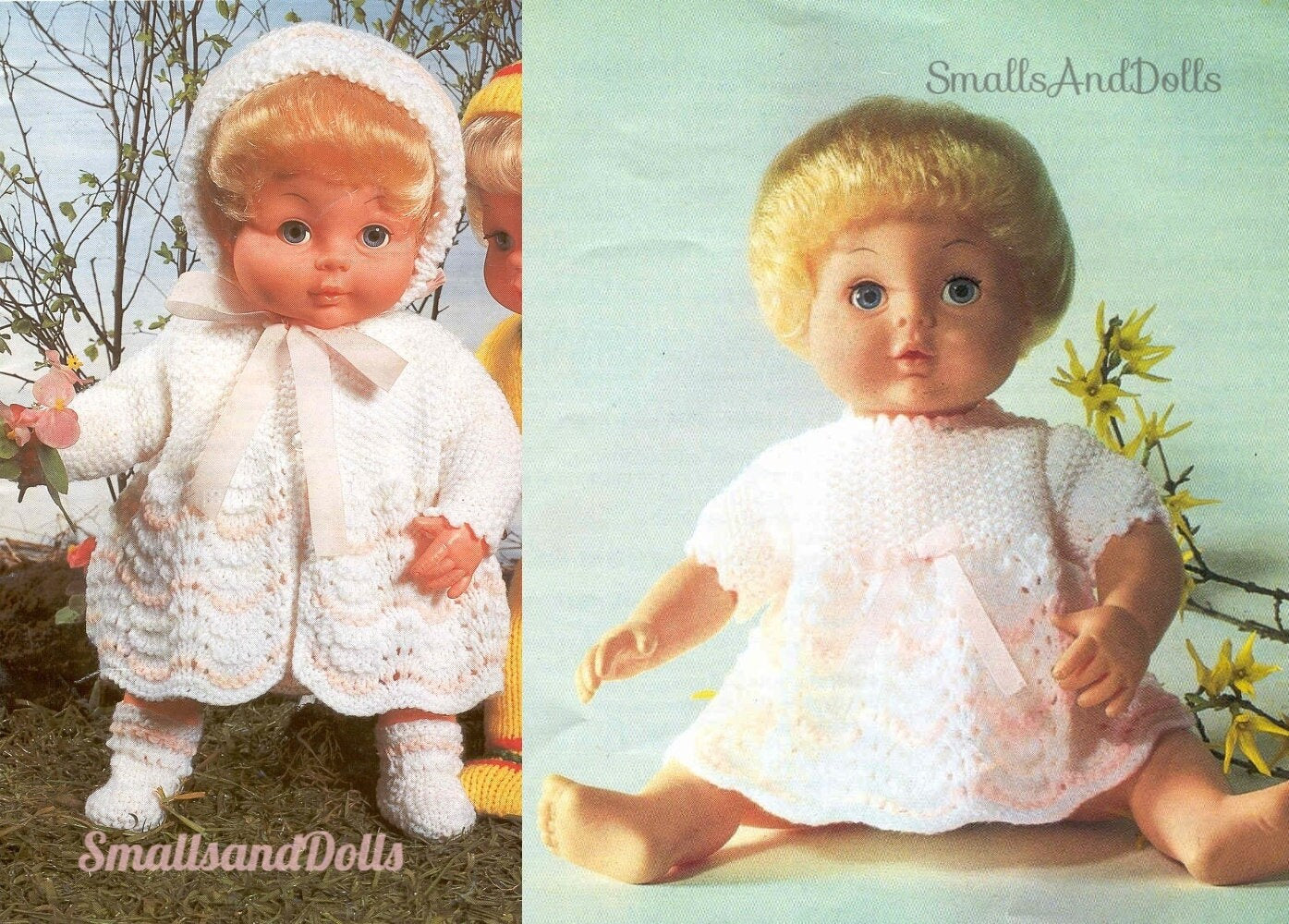 Vintage Knitting Pattern Baby Doll Clothes 6 Piece Layette Set PDF Instant Digital Download For 9 - 16 Inch Dolls 4 Ply