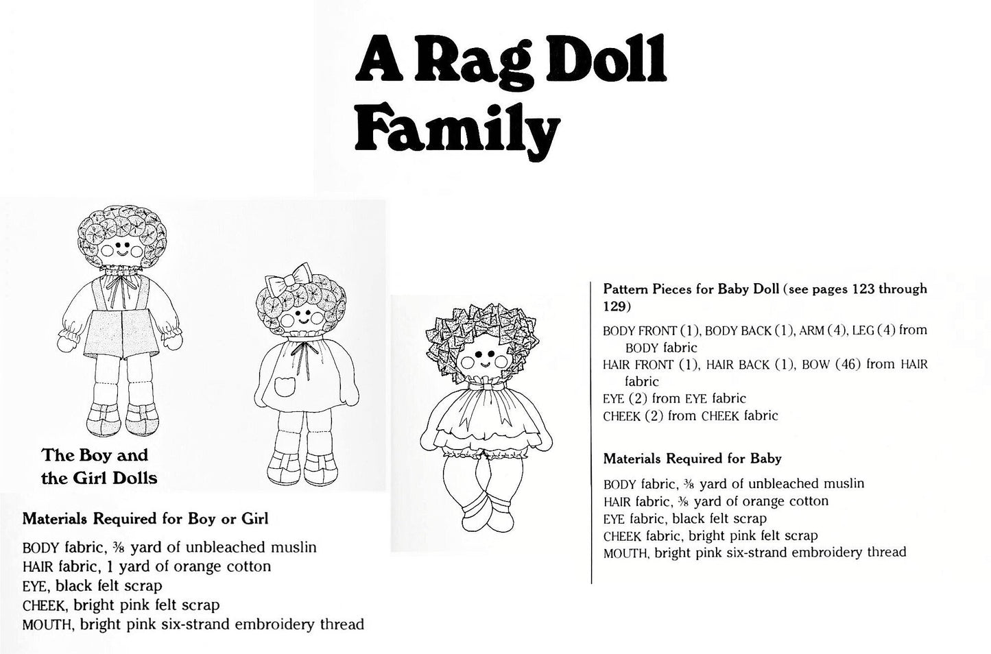 Vintage Sewing Pattern 18" 20" Rag Doll Family Soft Sculpture Fabric Dolls Brother Sister Baby PDF Instant Digital Download Soft Toys