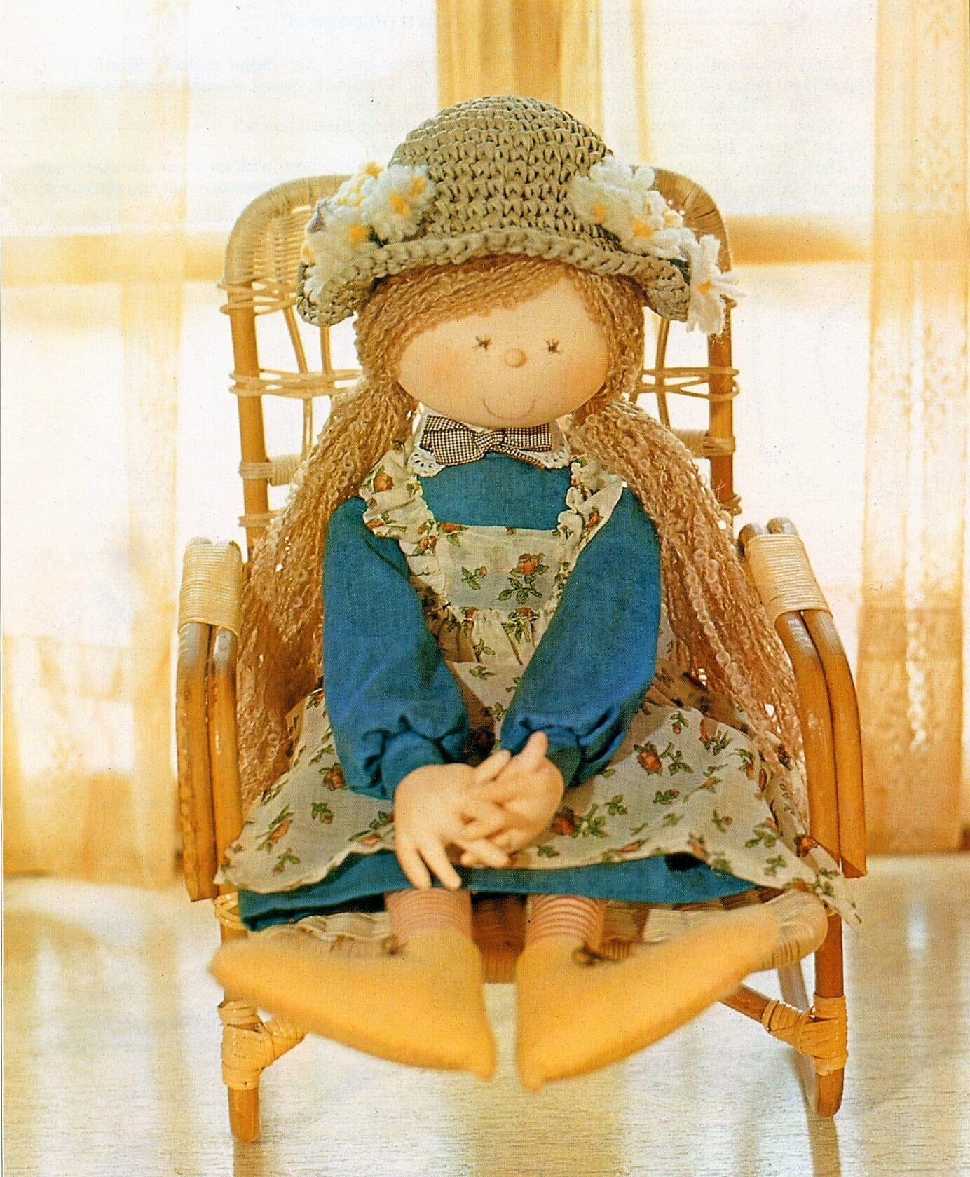 Vintage Sewing Pattern 20" Cute Country Prairie Girl Soft Sculpture Toy Doll PDF Instant Digital Download Cotton Fabrics Yarn Hair