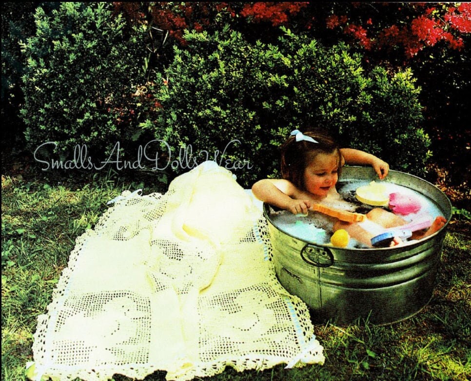 Vintage Filet Crochet Pattern Dancing Ducks Baby Blanket Afghan PDF Instant Digital Download Cot Pram Cover Lap Blanket 8 Ply 36x44