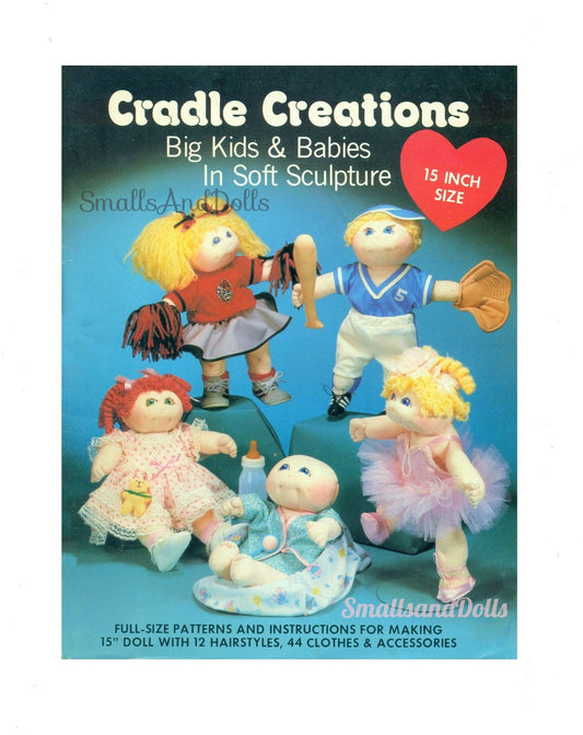 Vintage Sewing Patterns 15" Big Kids & Babies Soft Sculpture Toy Dolls With Outfits PDF Instant Digital Download Retro Cute Fabric Dollys