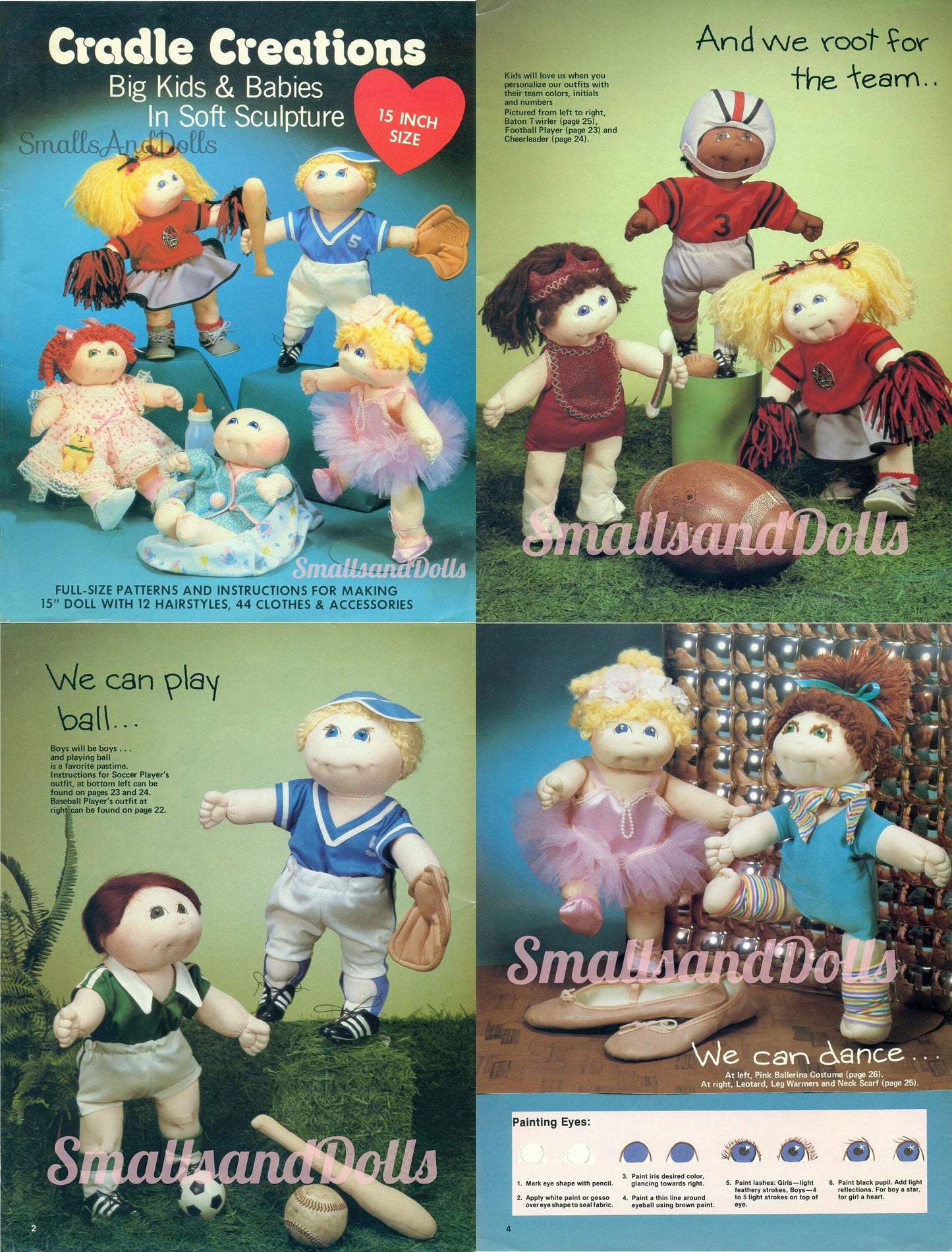 Vintage Sewing Patterns 15" Big Kids & Babies Soft Sculpture Toy Dolls With Outfits PDF Instant Digital Download Retro Cute Fabric Dollys