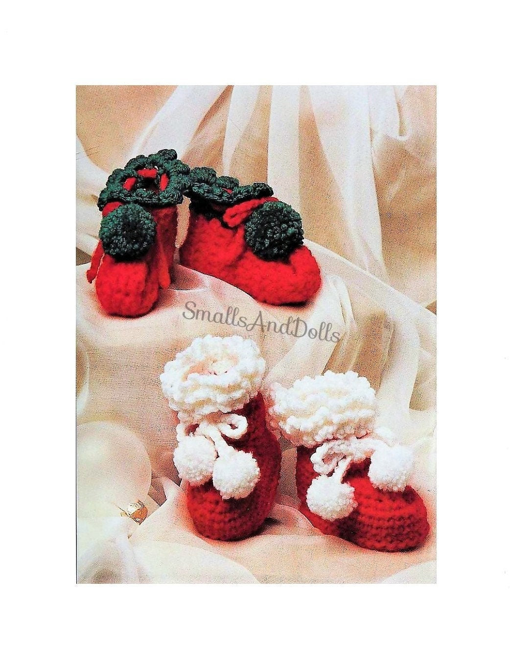 Vintage Crochet Pattern Baby Elf and Santa Booties Holiday Slippers Shoes Newborn - 3 Months PDF Instant Digital Download 5 Ply 10 Ply