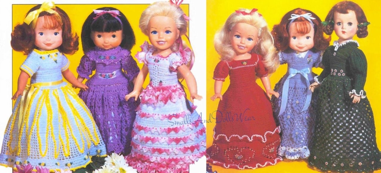 Vintage Thread Crochet Patterns Doll Clothes Dresses for 19 20 Inch Doll PDF Instant Digital Download 6 Holiday Gowns