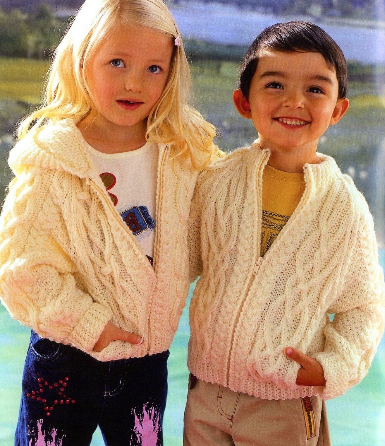 Vintage Knitting Patterns Boys Girls Kids Cable Aran Zipped Jackets Hooded & No Hood PDF Instant Digital Download 2 - 12 Yrs 10 Ply