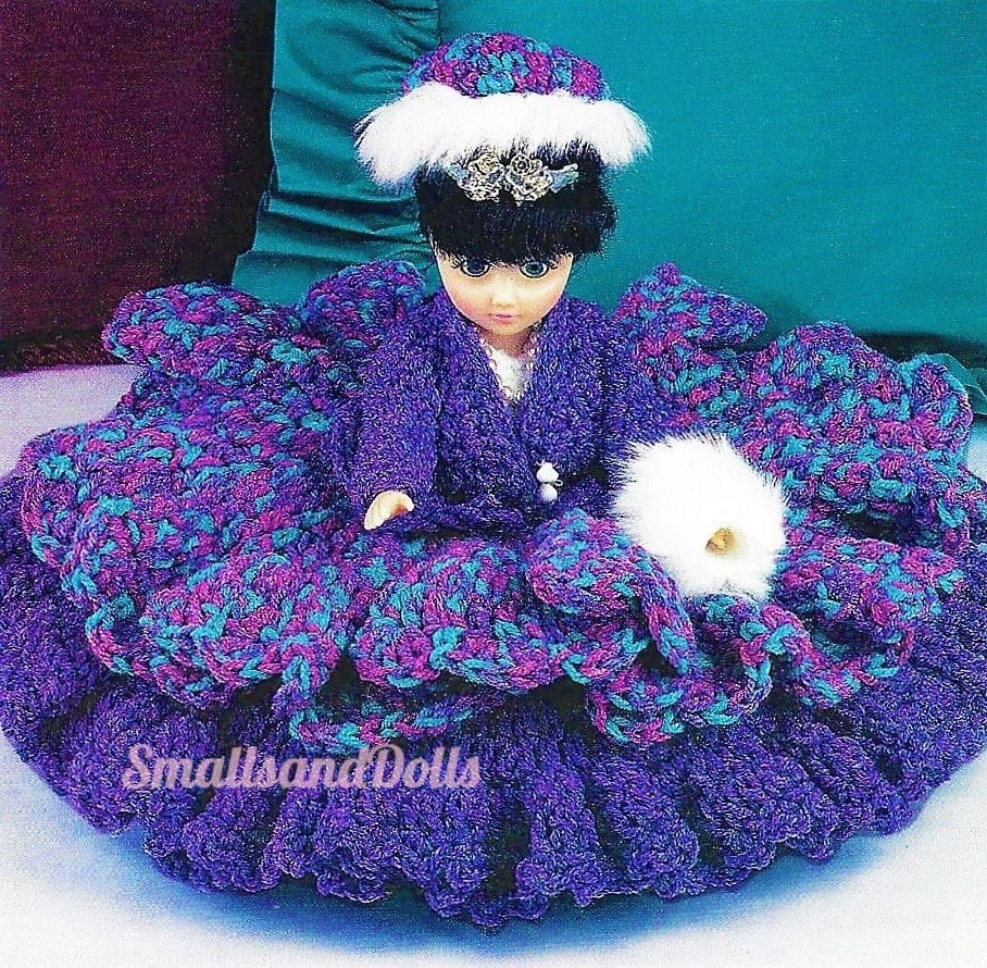 Vintage Crochet Pattern 12" Winter Queen Pillow Doll Bed Doll Ruffled Dress Tiara PDF Instant Digital Download 10 Ply
