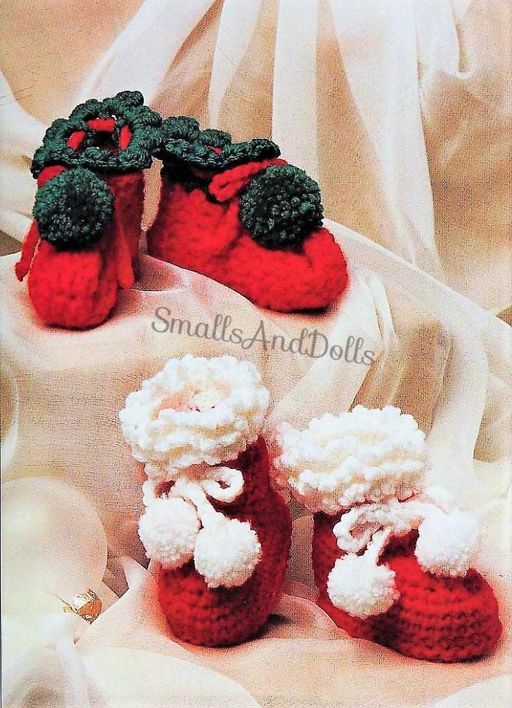 Vintage Crochet Pattern Baby Elf and Santa Booties Holiday Slippers Shoes Newborn - 3 Months PDF Instant Digital Download 5 Ply 10 Ply