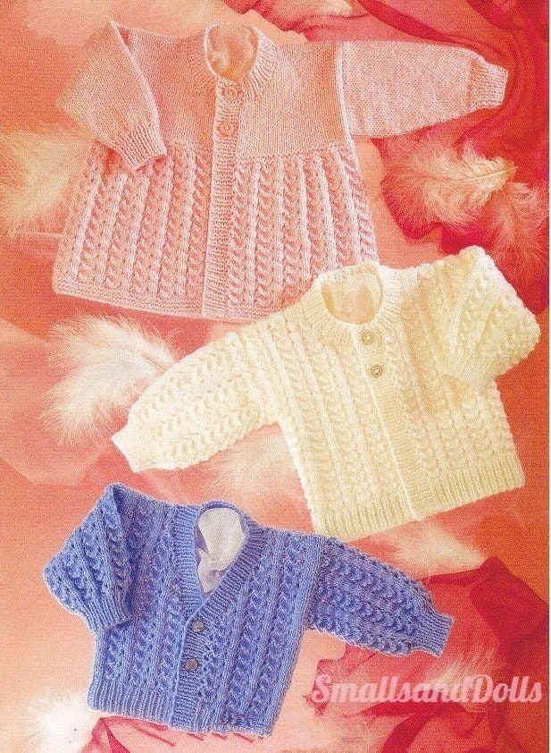 Vintage Knitting Pattern Baby Cardigan Sweaters & Matinee Coat Set PDF Instant Digital Download Preemie -12 m DK 8 Ply
