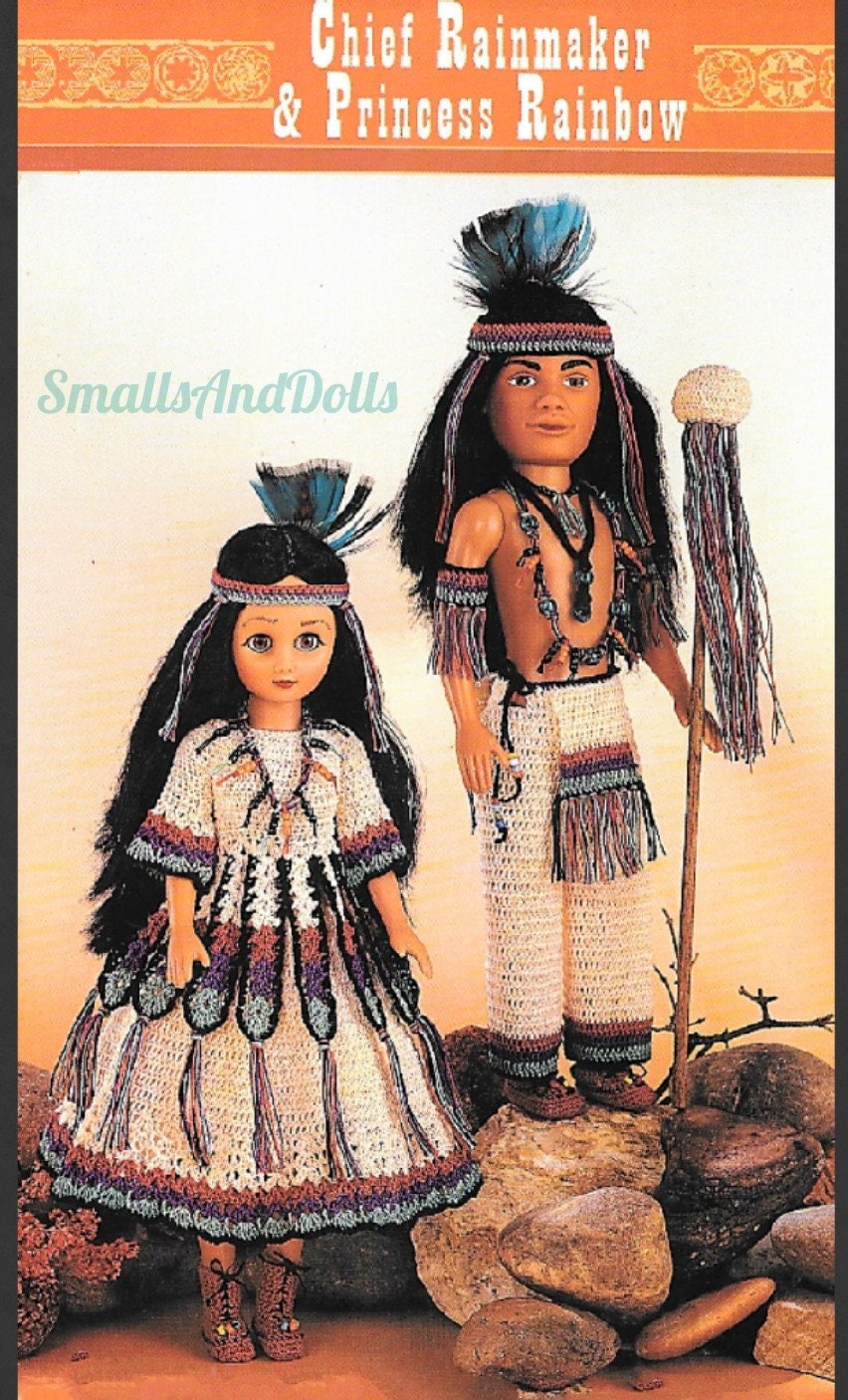 Vintage Thread Crochet Patterns Indian Chief and Princess Doll II Dress Clothing Outfits for 15" Fashion Dolls PDF Instant Digital Download