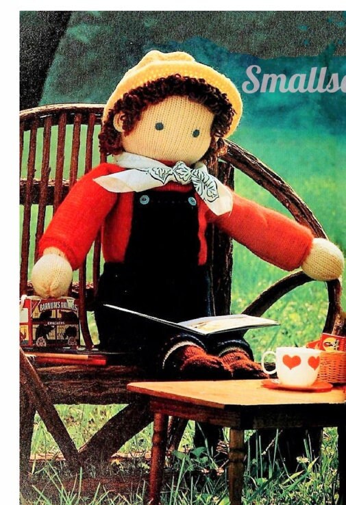 Vintage Knitting Pattern 36" Large Girl and Boy Soft Toy Dolls Sunbonnet Sue Overall Sam PDF Instant Download Large Life Size Country Dolls