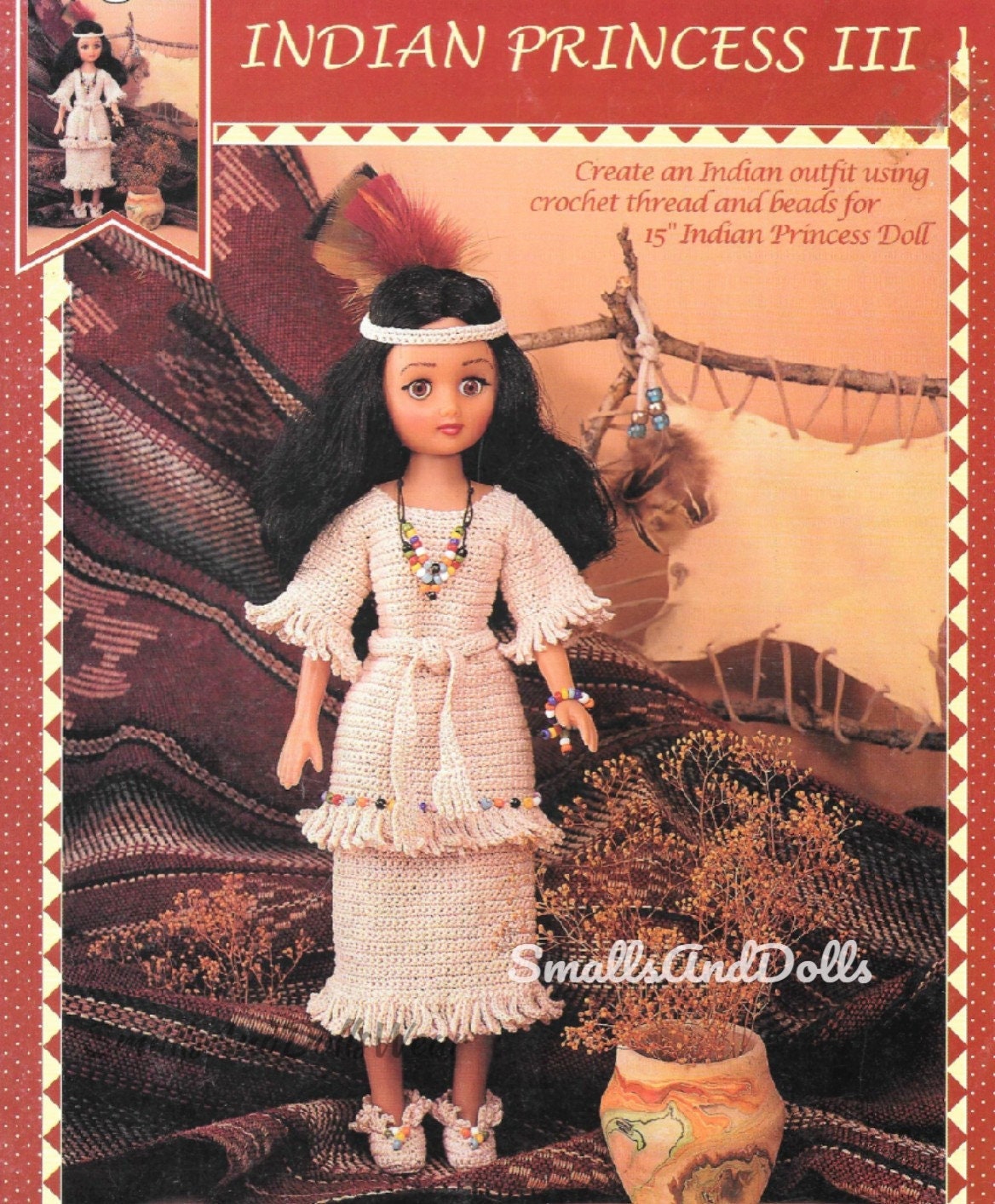 Vintage Thread Crochet Patterns Indian Chief and Princess Doll III Dress Clothing Outfits for 15" Fashion Dolls PDF Instant Digital Download