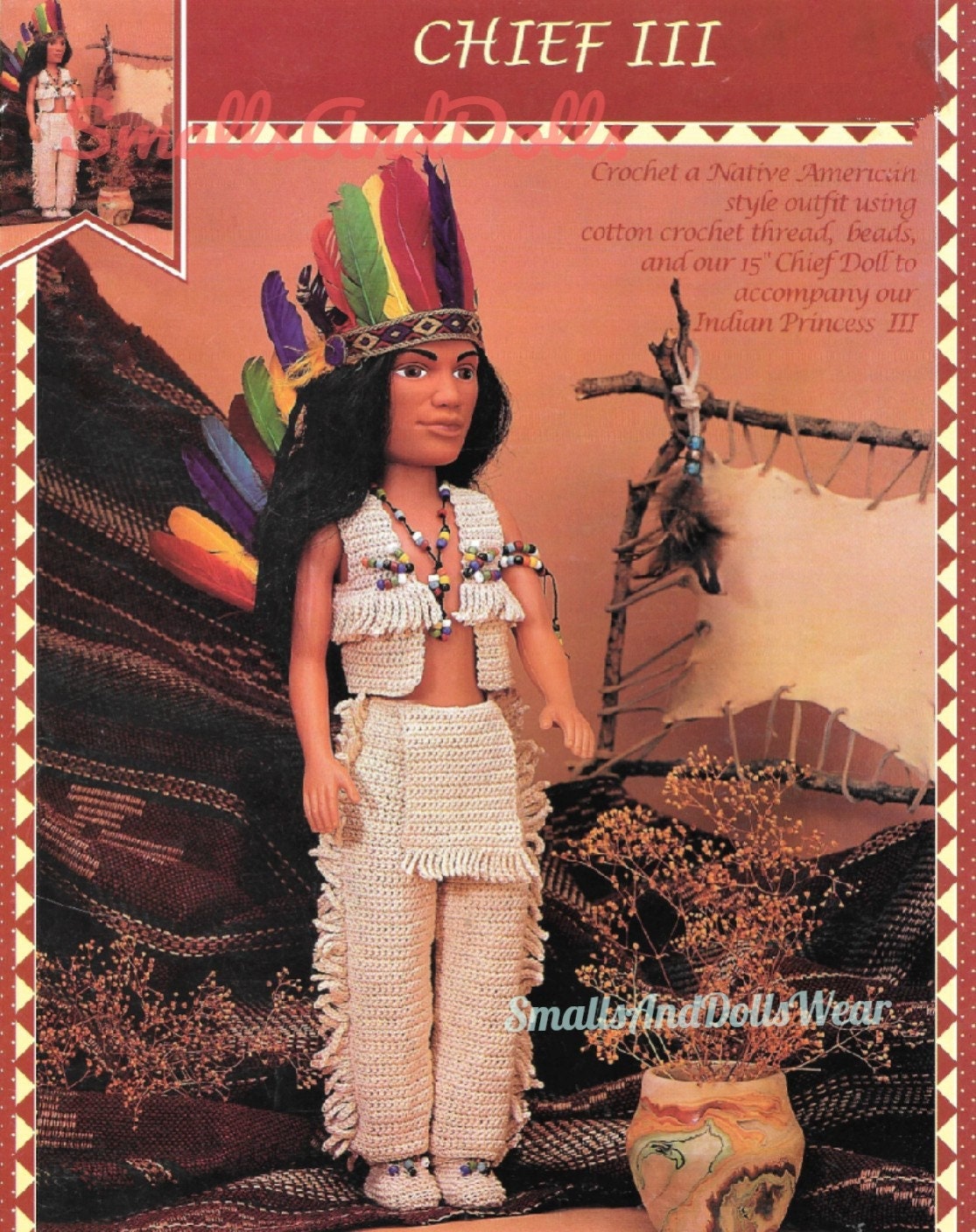 Vintage Thread Crochet Patterns Indian Chief and Princess Doll III Dress Clothing Outfits for 15" Fashion Dolls PDF Instant Digital Download