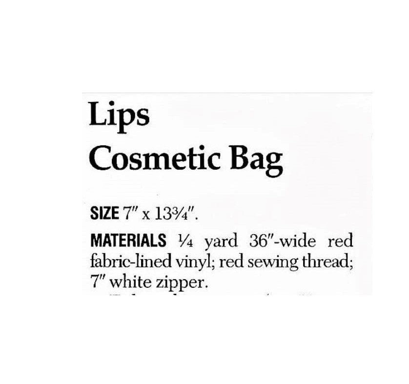 Vintage Sewing Pattern 14" Red Lips Cosmetic Bag Makeup Case Vinyl Fabric PDF Instant Digital Download Retro Seventies Eighties Chic