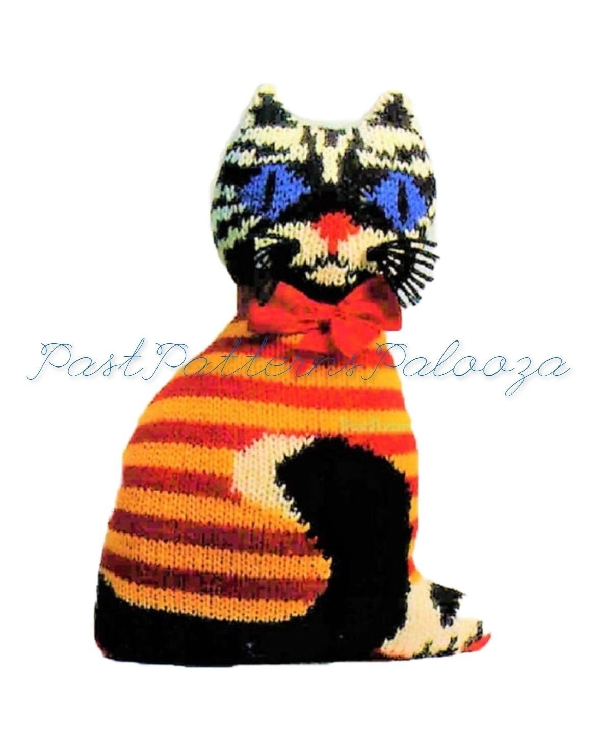 Vintage Knitting Pattern 15" Victorian Tapestry Kitty Cat Soft Plush Toy or Cushion Pillow PDF Instant Digital Download Chunky 12 Ply