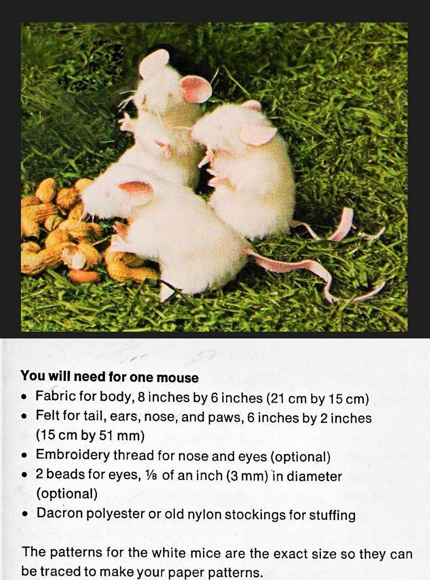 Vintage Sewing Pattern 4" Realistic Little Mouse Faux Fur Fabric Soft Sculpture Plush Toy PDF Instant Digital Download Stuffed Furry Mice