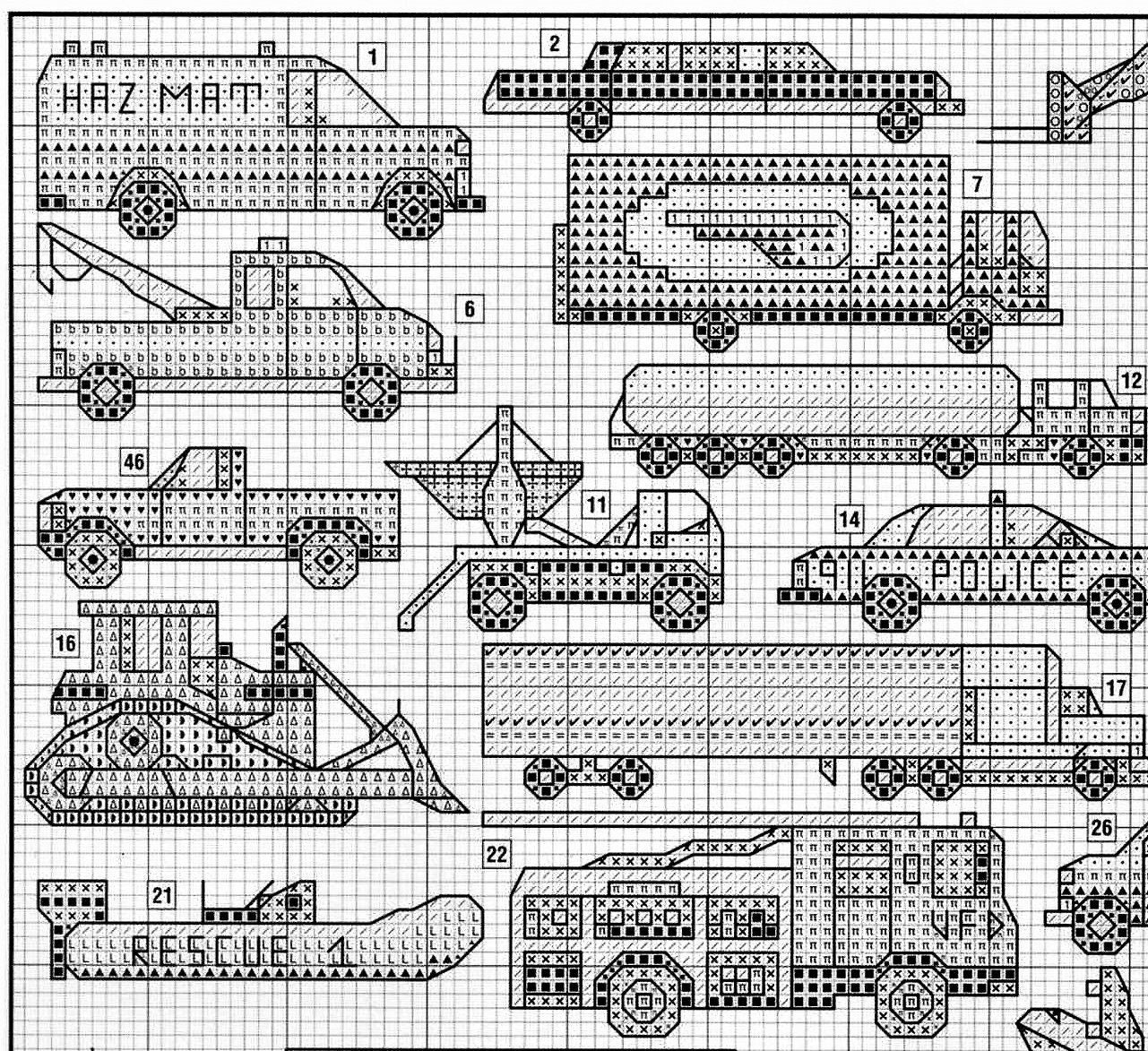 Vintage Cross Stitch Patterns Mini Work Vehicles Motifs PDF Instant Digital Download Embroidery 50 Trucks Machines Boats Planes Designs A1