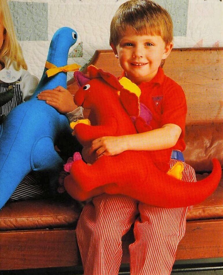 Vintage Sewing Pattern Felt Fabric Dinosaur Soft Sculpture Toy Dolls 26" Brontosaurus 14" Stegosaurus PDF Instant Digital Download