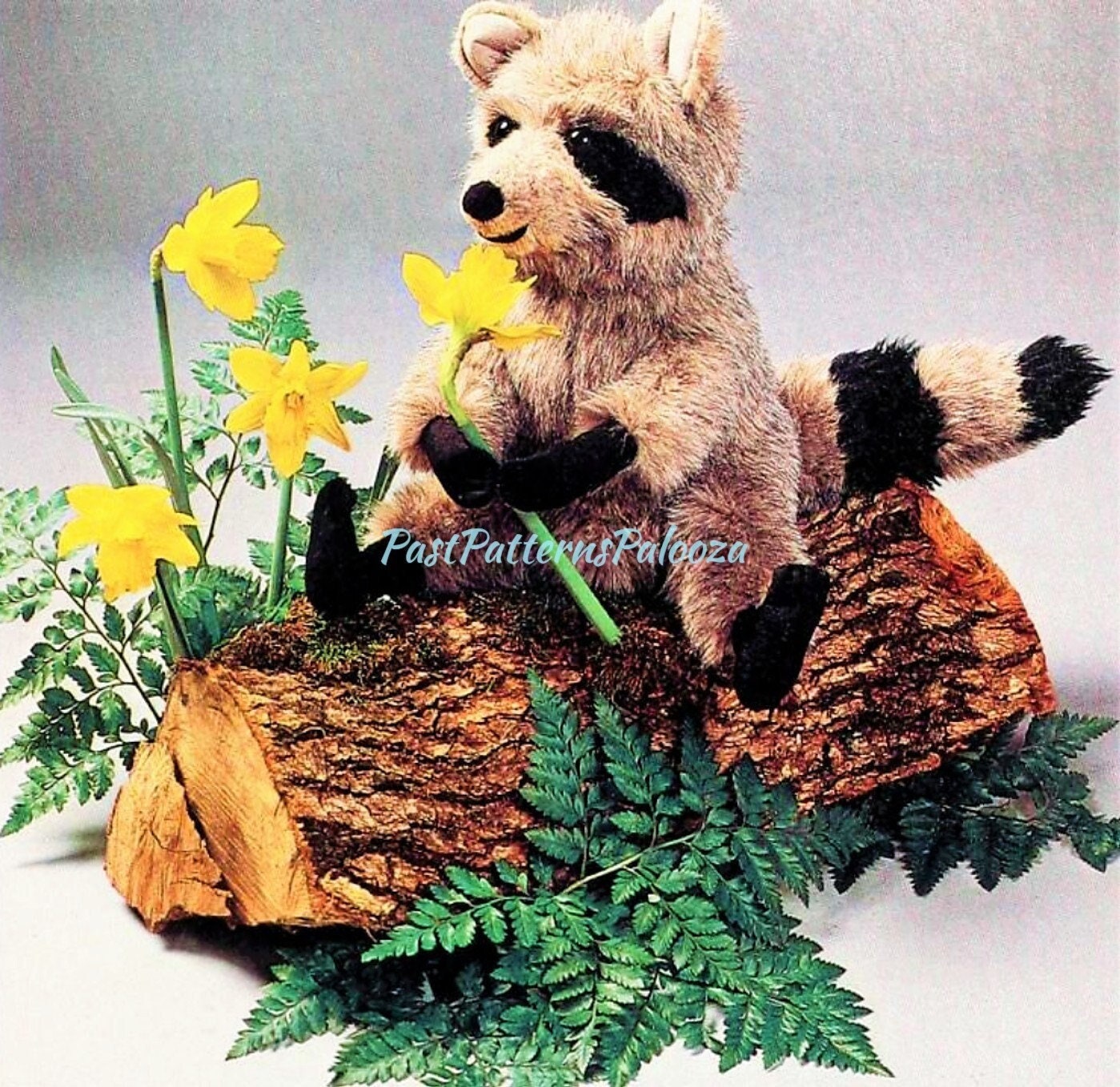 Vintage Sewing Pattern 16" Plush Raccoon and Brown Bear Faux Fur Fabric Toys PDF Instant Digital Download Sewn Woodland Forest Friends Dolls