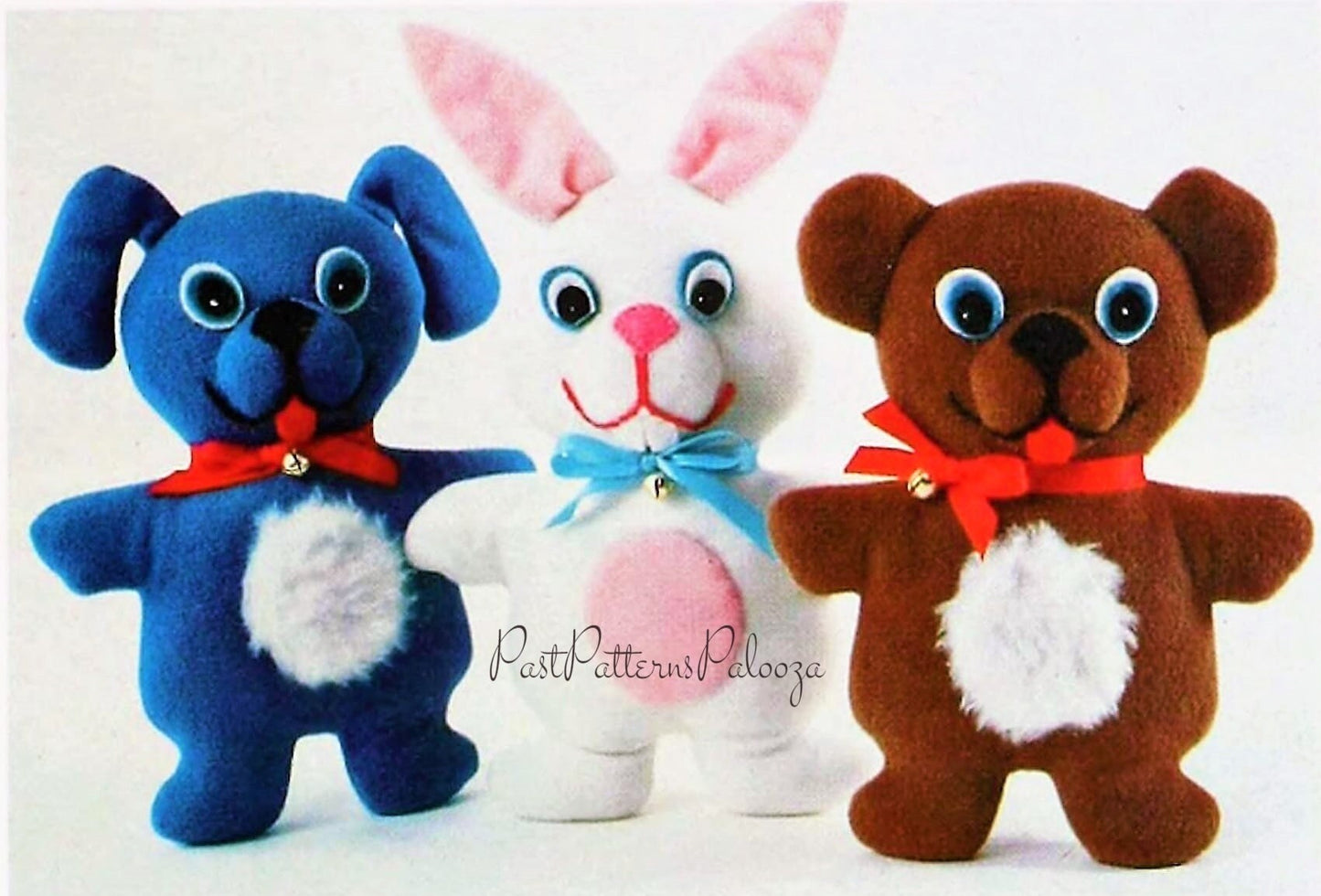 Vintage Sewing Pattern 10" Stuffed Animal Dolls Dog Bunny Bear Soft Velour Fabric Plush Toys PDF Instant Digital Download Huggable Plushies